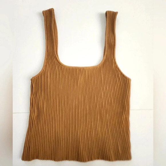 Forever 21 Women's Sandy Brown Ribbed Crop Straight Cut Neck Top Tank, sz MD - Picture 7 of 10